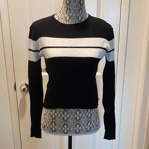 Active USA Black and White Striped Sweater EUC
